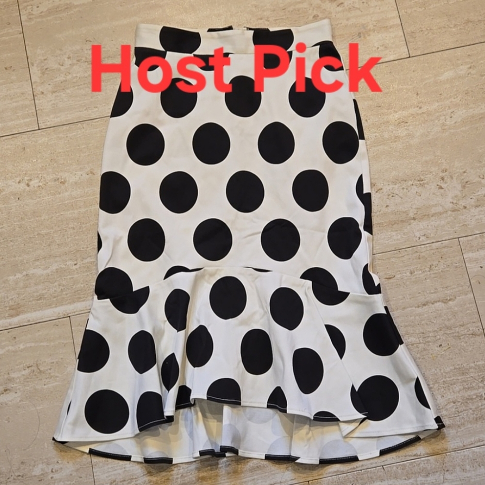 Maeve by Anthropologie White/Black Polka Dot Flounce Midi Skirt